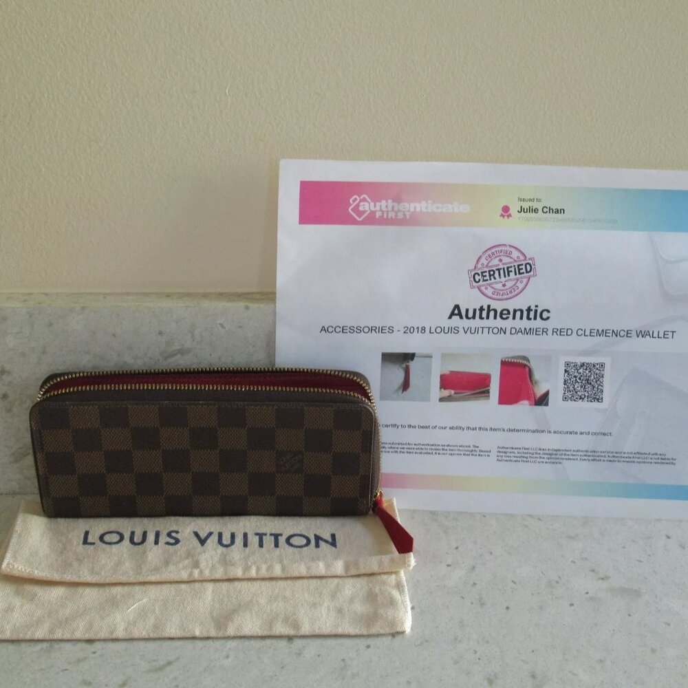 AUTHENTIC Louis Vuitton Damier Red Clemence Zippy Wallet Clutch Bag